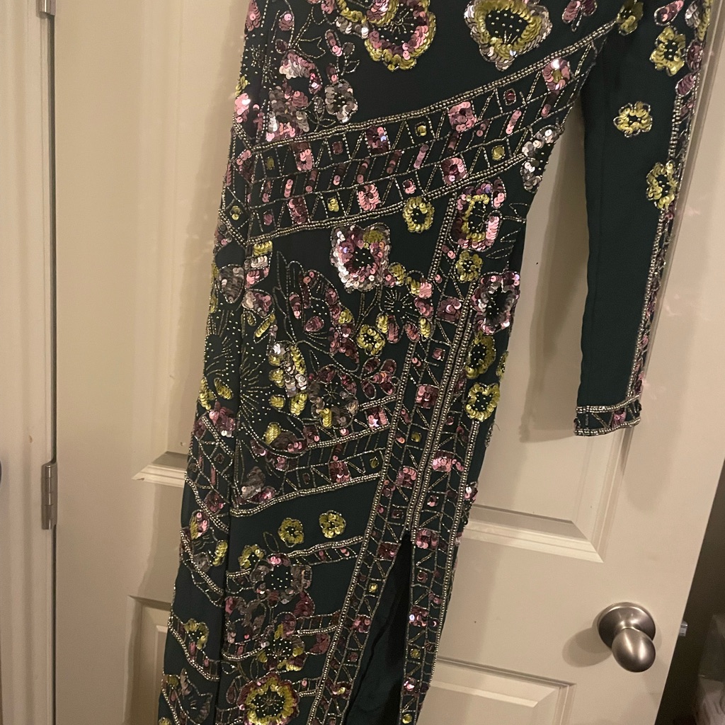 Asos Floral Embellished Dress In Green And Pink